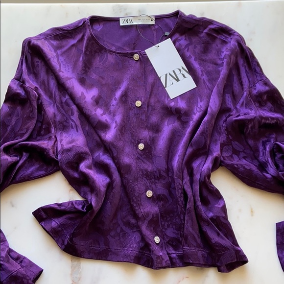 NWT Zara Purple Jacquard Cropped Blouse - Picture 6 of 10